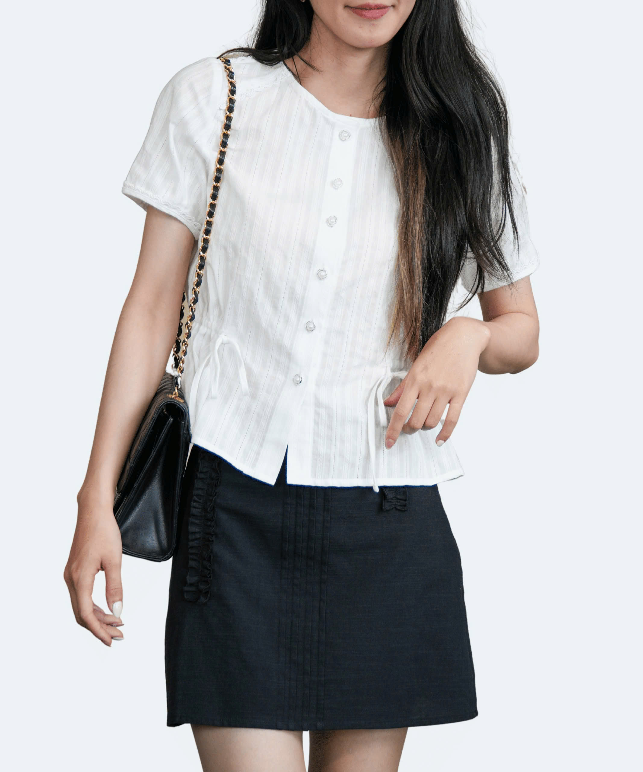 LUCINA TOP- Áo Sơ Mi Có Dây Rút Eo YMY Chất Liệu Boi Thêu Phong Cách Nữ Tính, Thanh Lịch (Y06BLS06)