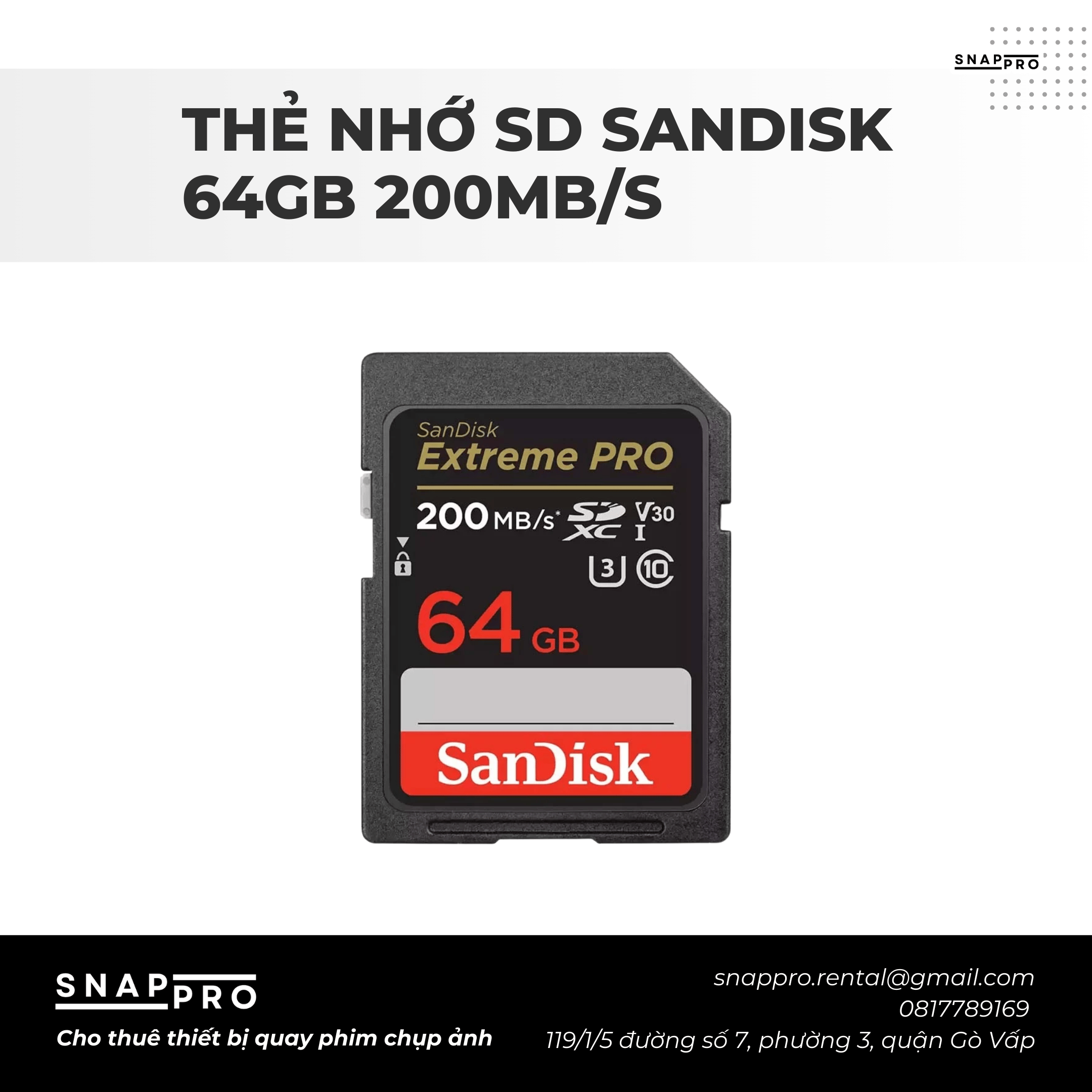 Thẻ nhớ SD SANDISK 64GB 200MB/s