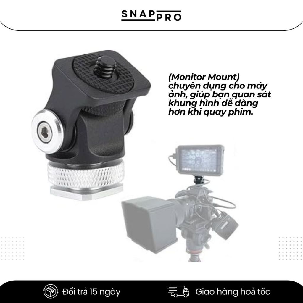 Ngàm Flash Gắn Monitor Máy Ảnh | Hot Shoe Mở Rộng 1/4 inch | Gắn Đèn, Mic, Màn Hình | SNAPRO