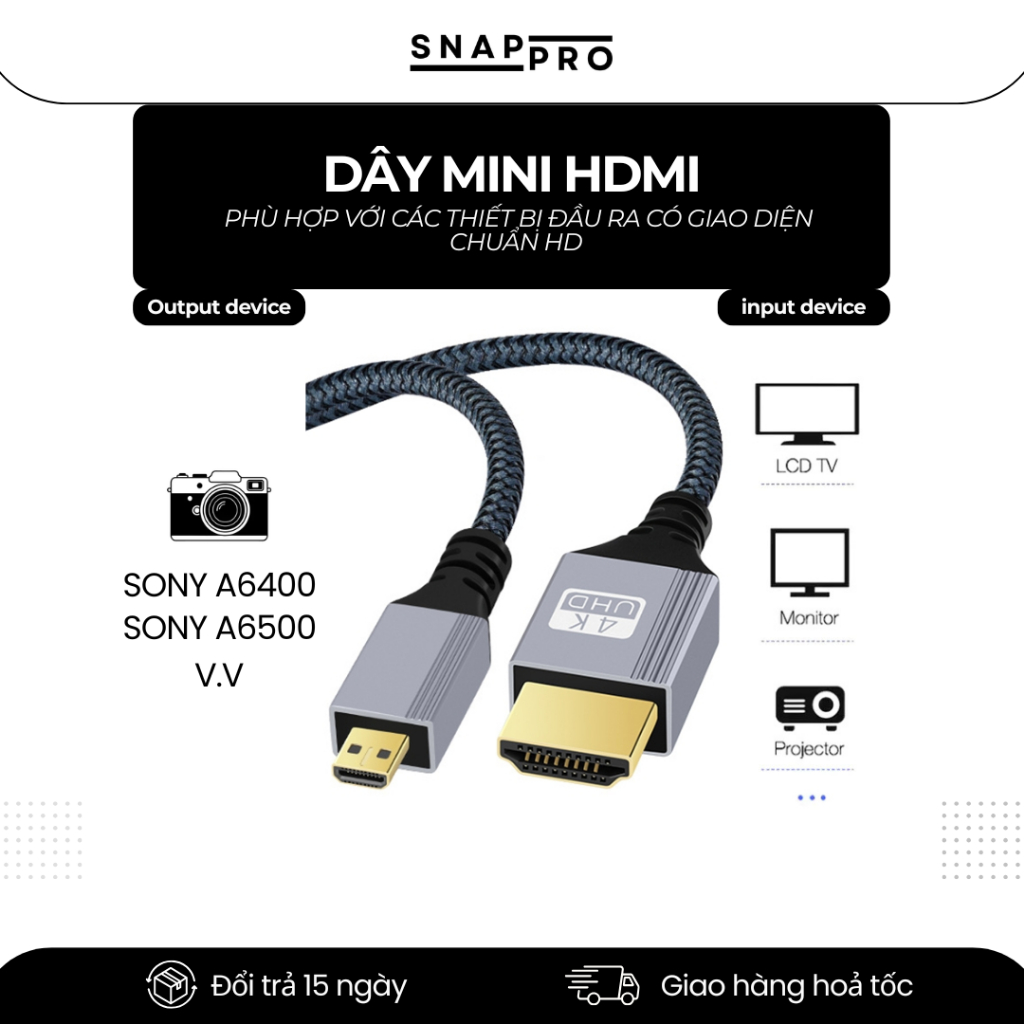 Dây HDMI Lò Xo Ngắn Cho Máy Ảnh SONY - CANON – Truyền Hình Ảnh Monitor HDMI / MINI HDMI / MICRO HDMI