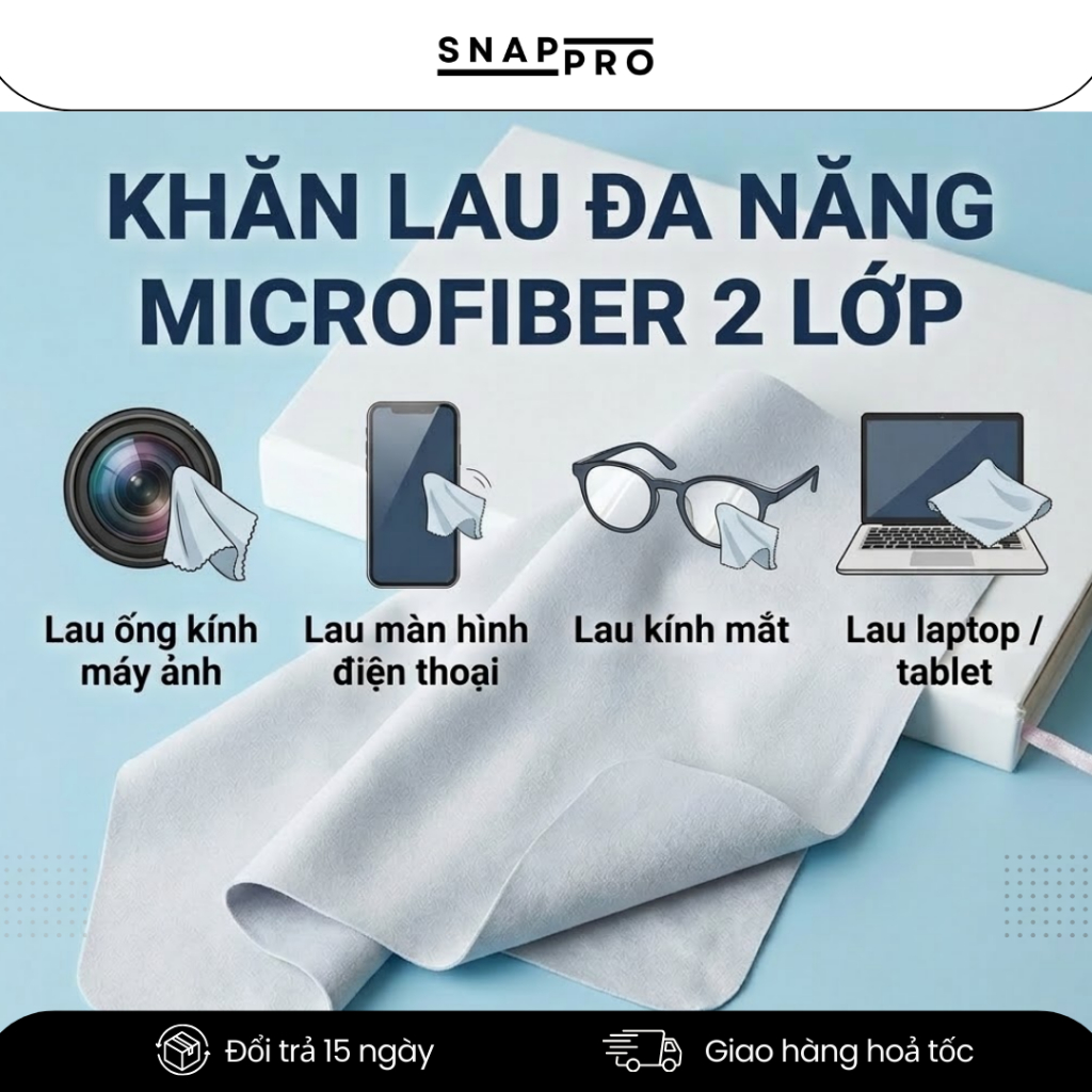 [COMBO 3] Khăn Lau Ống Kinh Máy Ảnh Microfiber, Lau Lens Không Bụi Siêu Mịn, Sạch Dấu Vân Tay