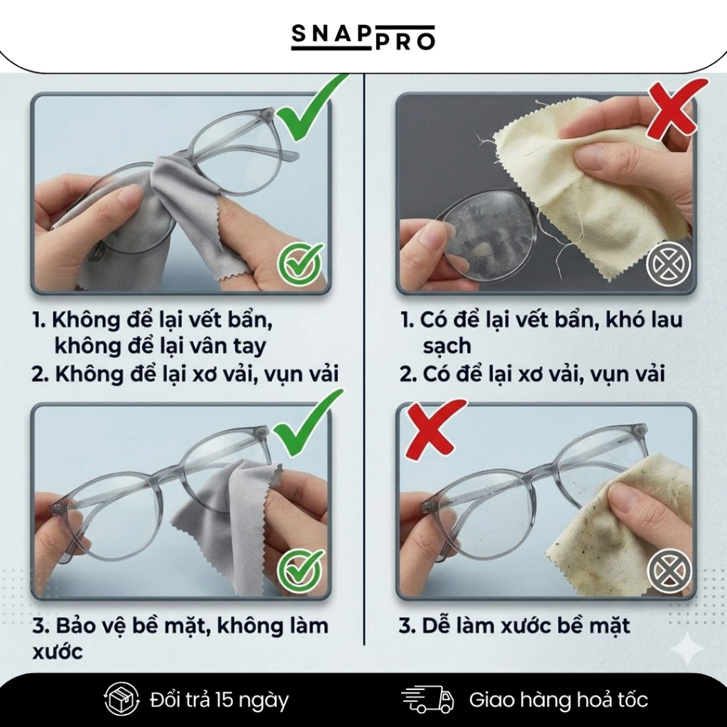 [COMBO 3] Khăn Lau Ống Kinh Máy Ảnh Microfiber, Lau Lens Không Bụi Siêu Mịn, Sạch Dấu Vân Tay