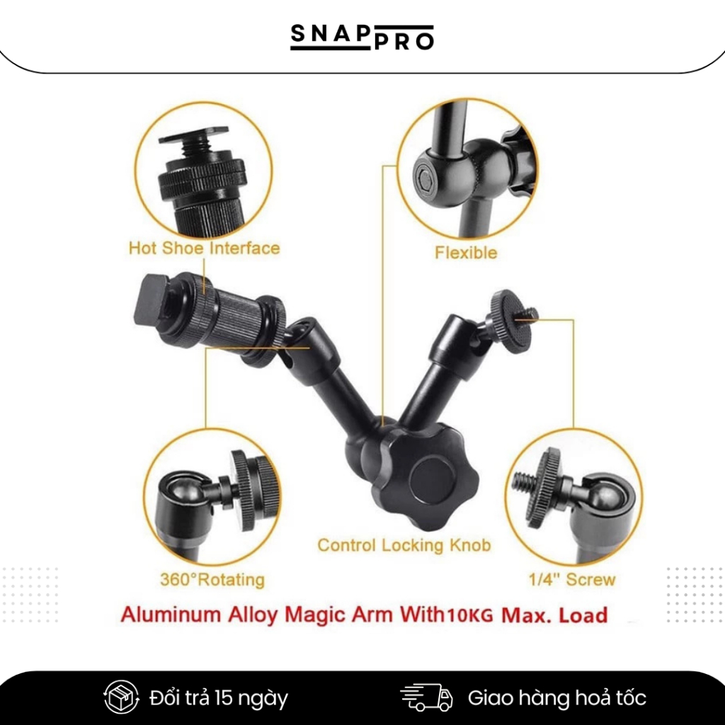 Magic Arm 7 inch 11 inch - Tay Đỡ Camera Gắn Monitor Đèn LED Micro Xoay 360 Đa Năng Chắc Chắn, Đa Dụng