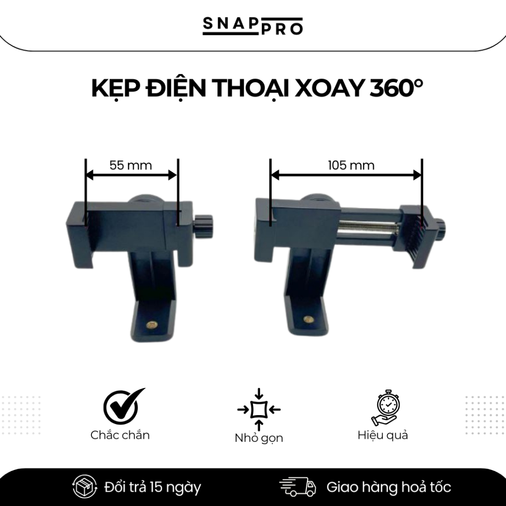 Kẹp Điện Thoại Xoay 360° [Loại 1] – Ngàm Gắn Tripod, Gimbal, Giá Đỡ Livestream, Quay Phim Chụp Ảnh