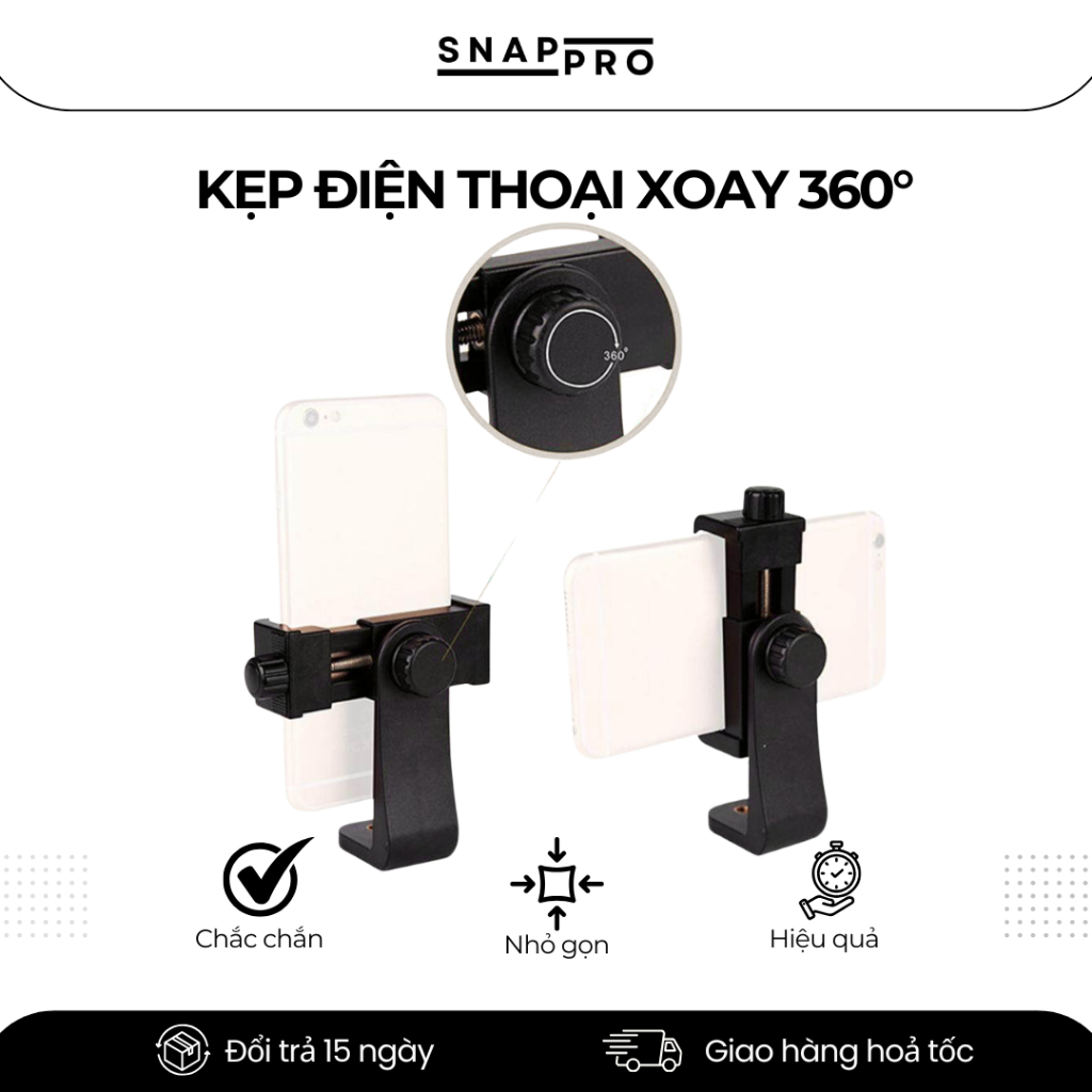Kẹp Điện Thoại Xoay 360° [Loại 1] – Ngàm Gắn Tripod, Gimbal, Giá Đỡ Livestream, Quay Phim Chụp Ảnh