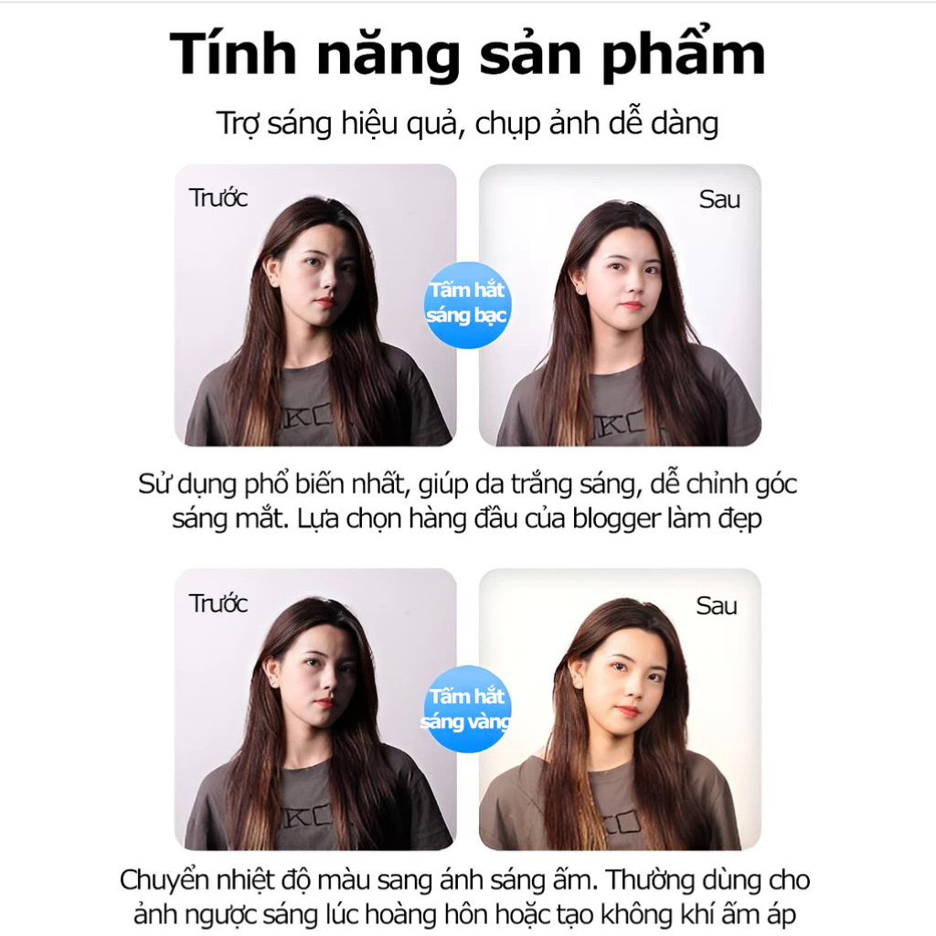Hắt Sáng 5 Trong 1 110cm – Tấm Tản Sáng Chụp Ảnh, Quay Phim Studio (Trắng/Bạc/Vàng/Đen/Xuyên Sáng)