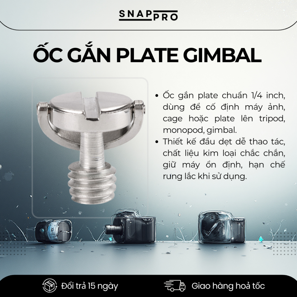Ốc 1/4 Gắn Gimbal & Plate Chân Máy – Ốc Vặn Chuẩn Tripod Gắn Máy Ảnh, Gimbal
