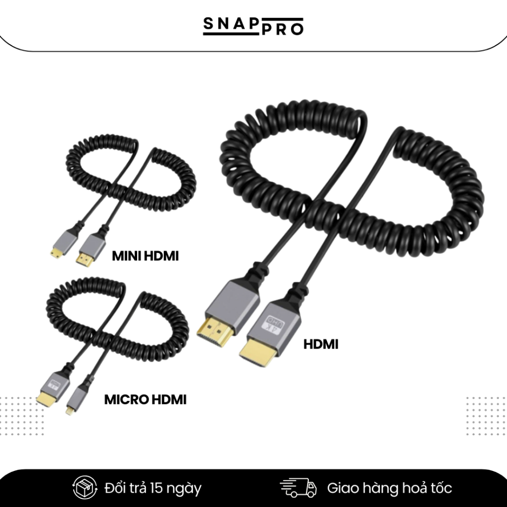 Dây HDMI Lò Xo Ngắn Cho Máy Ảnh SONY - CANON – Truyền Hình Ảnh Monitor HDMI / MINI HDMI / MICRO HDMI