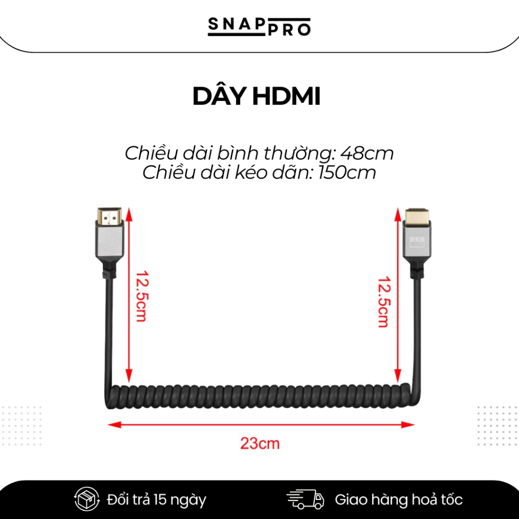 Dây HDMI Lò Xo Ngắn Cho Máy Ảnh SONY - CANON – Truyền Hình Ảnh Monitor HDMI / MINI HDMI / MICRO HDMI
