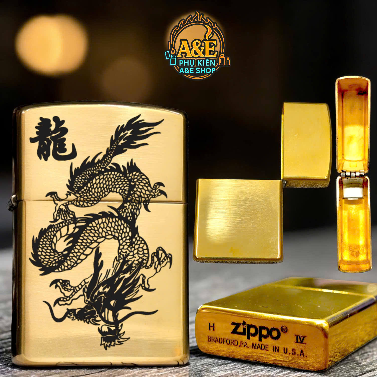 Vỏ Case Zippo Đồng Nguyên Khối Khắc Hình Rồng Và Rắn, Quà Tặng Sưu Tầm