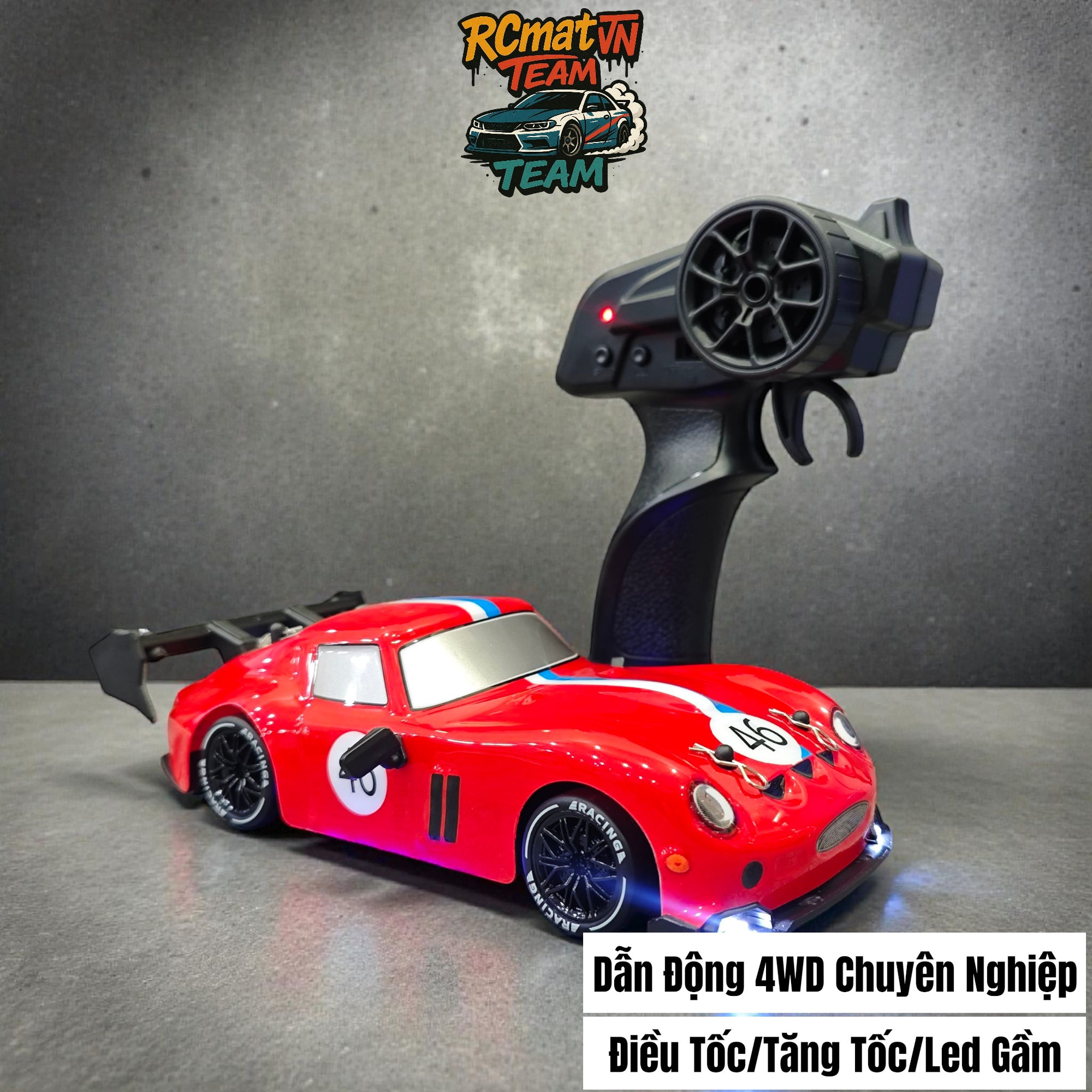 Xe Điều Khiển Từ Xa RC Drift 1:24 – , Bánh Cao Su kèm theo , Đèn LED Đổi Màu, Tốc độ 15Km/h