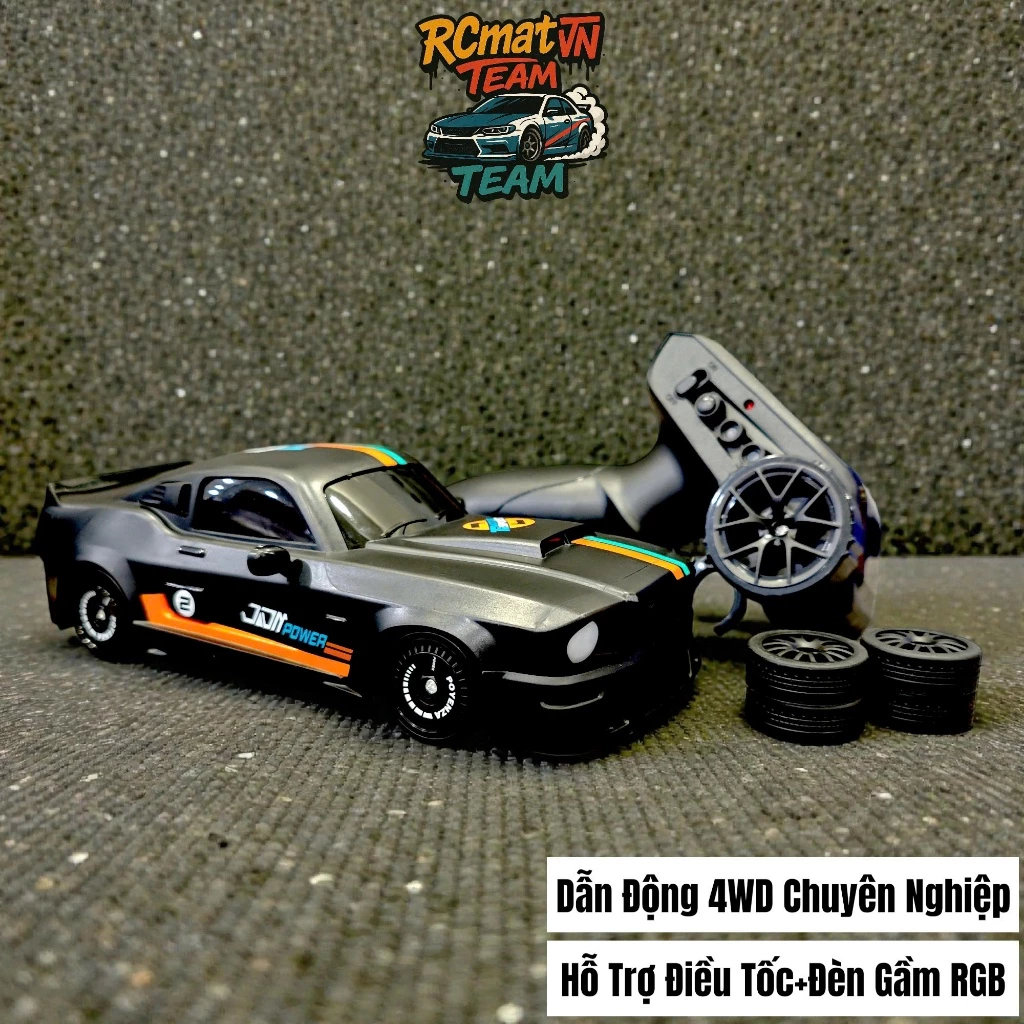 Xe Drift Điều Khiển JDM Power Dodge Challenger Super Drifting Technic 1:20 - Đèn Led , Bánh Cao Su Thay Thế - 3 Tốc Độ