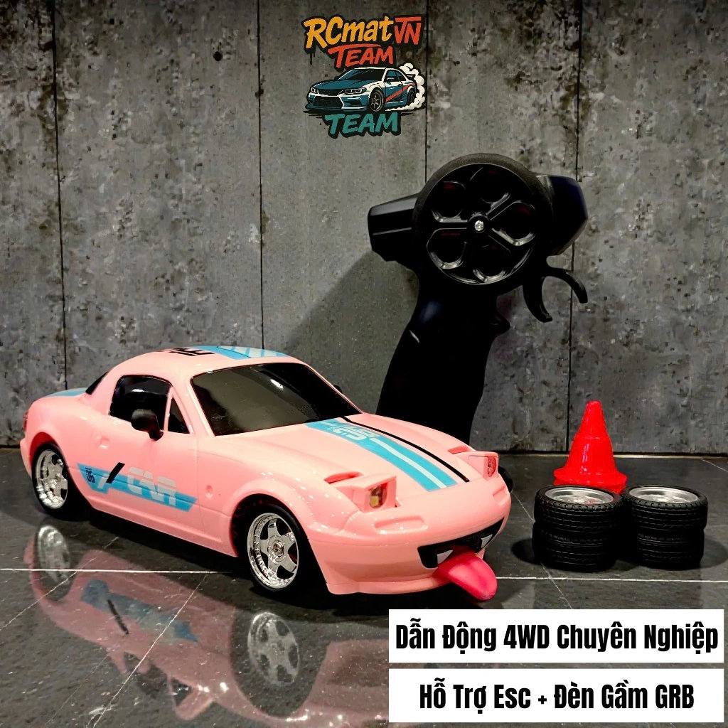 Xe Điều Khiển Mini Drift Japan City MX-5 Miata 1/24 4WD Có Điều Tốc, Đèn Lật Bánh Mạ Chrome