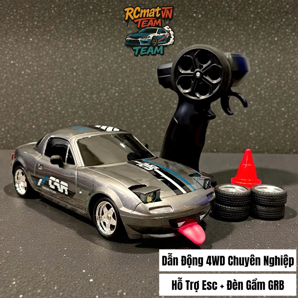Xe Điều Khiển Mini Drift Japan City MX-5 Miata 1/24 4WD Có Điều Tốc, Đèn Lật Bánh Mạ Chrome