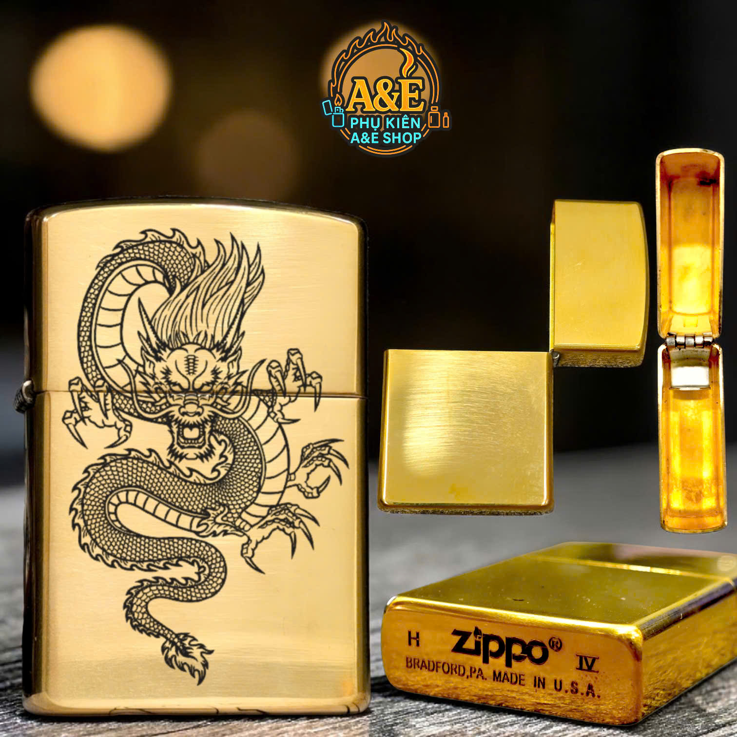 Vỏ Case Zippo Đồng Nguyên Khối Khắc Hình Rồng Và Rắn, Quà Tặng Sưu Tầm