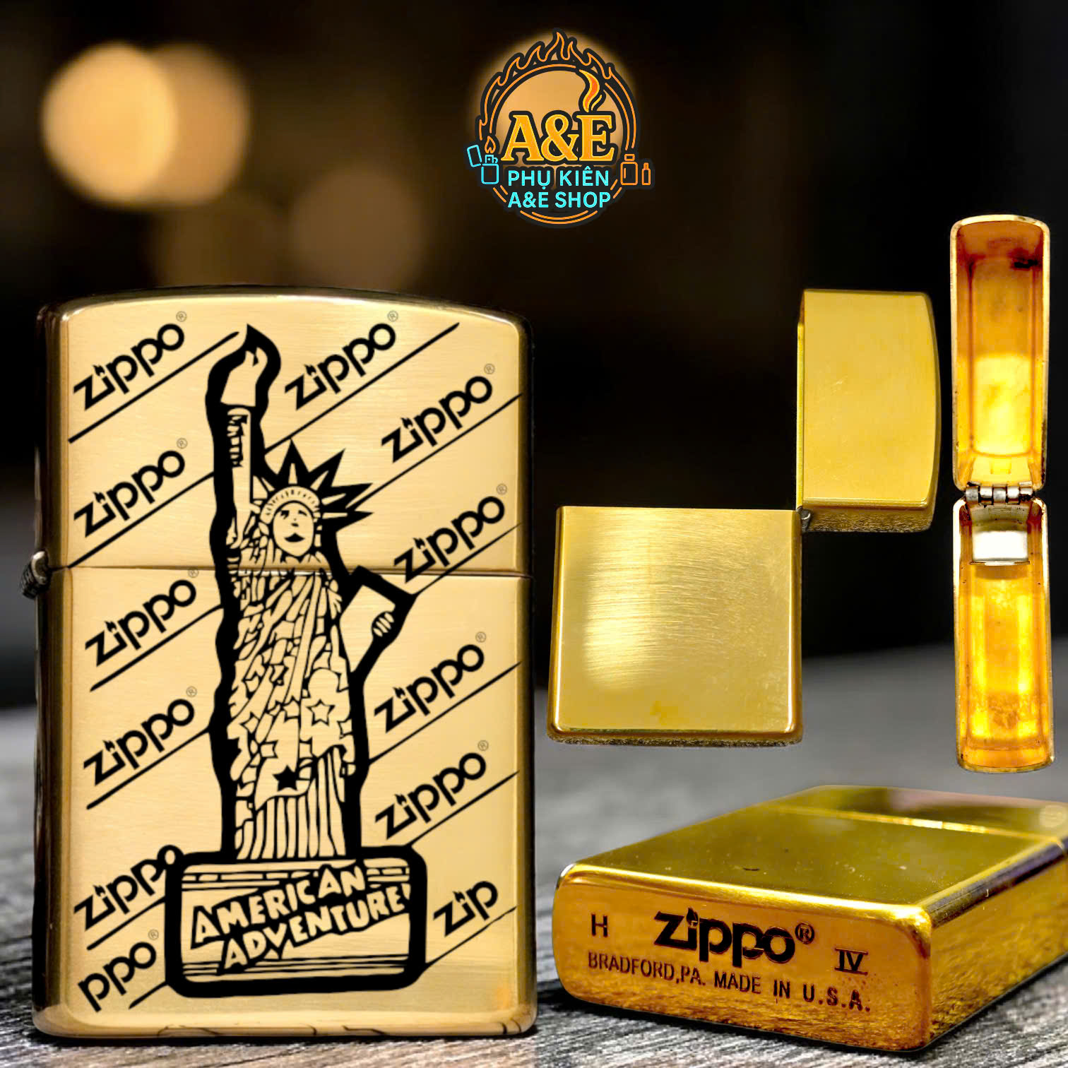 Vỏ Case Zippo Đồng Nguyên Khối Mẫu Nữ Thần Tự Do, Quà Tặng Sưu Tầm