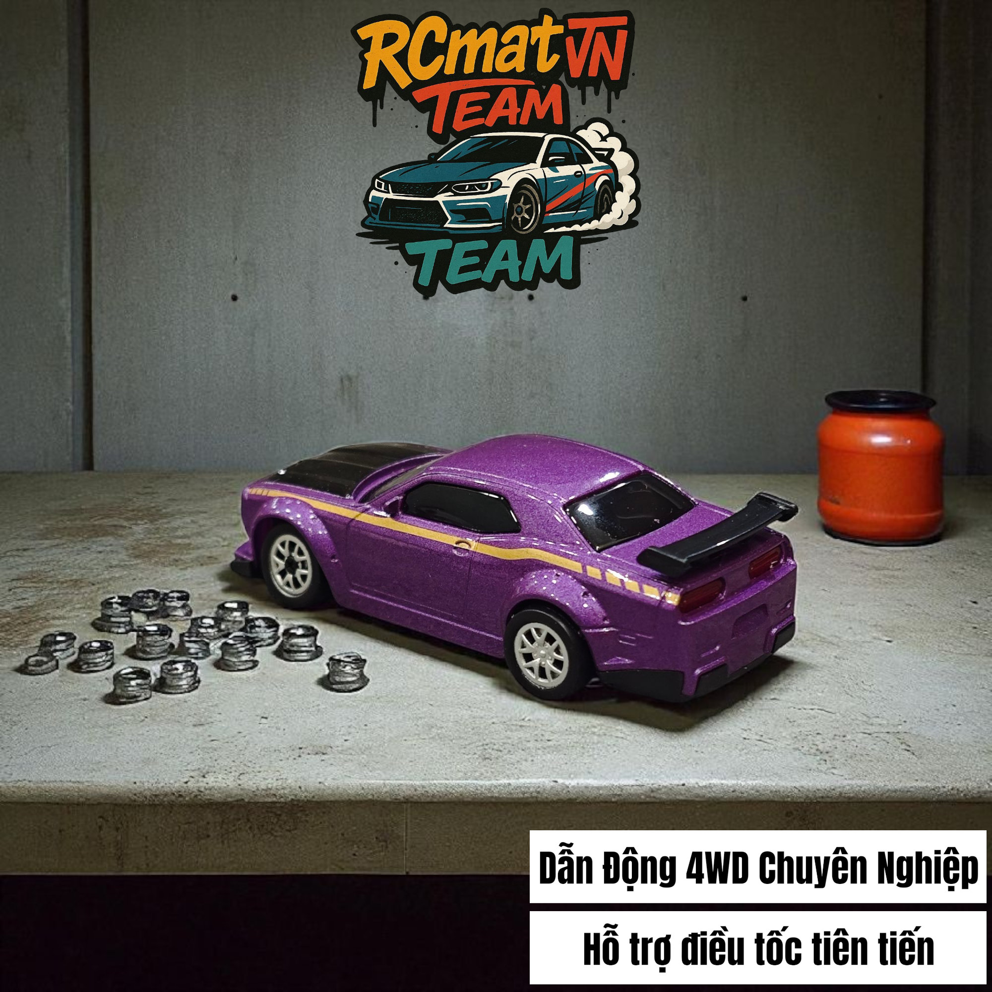 Xe Điều Khiển Từ Xa Mini Tỷ Lệ 1:64 – Drift 4WD, 2.4GHz, Xe Đua Bàn Làm Việc Với Đèn LED - XC165