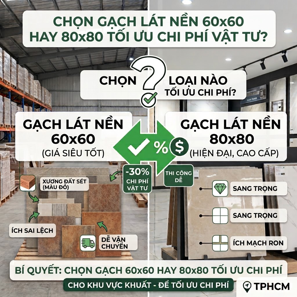 Giải Pháp Chọn Kích Thước Gạch Lát Nền 60x60 Hay 80x80 Tại Kho Để Giảm Thiểu Hao Hụt Thi Công