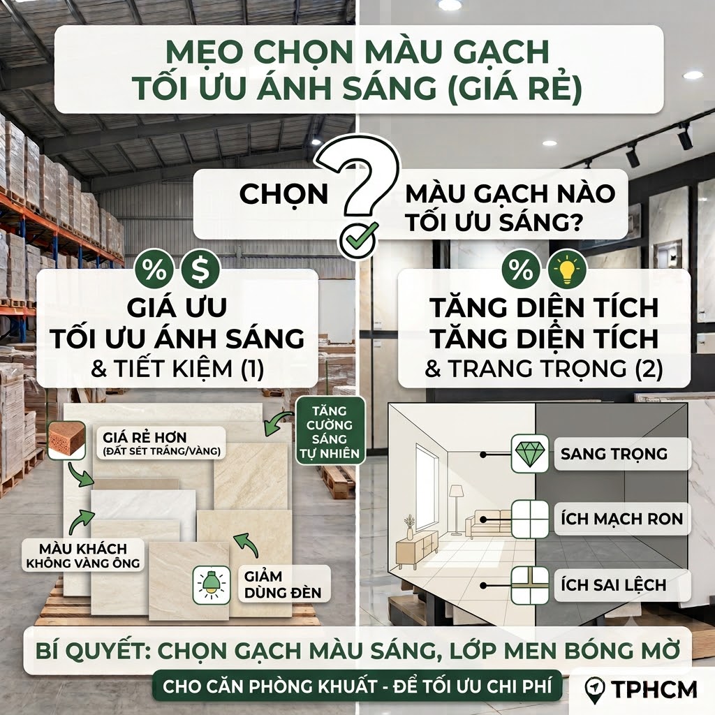 Mẹo Chọn Màu Gạch Men Giá Rẻ Tại Kho Giúp Tối Ưu Ánh Sáng Cho Căn Phòng Thiếu Sáng