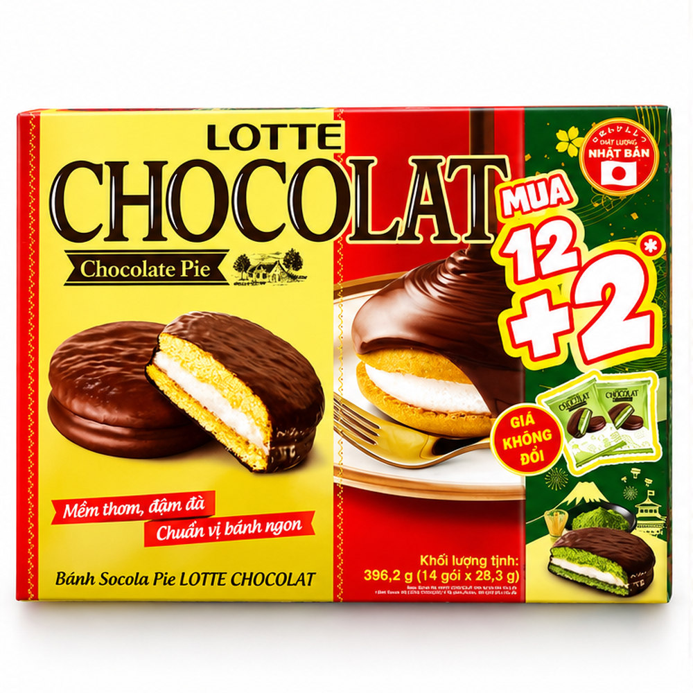 BANH LOTTE CHOCOLAT PIE 12+2P 396.2g