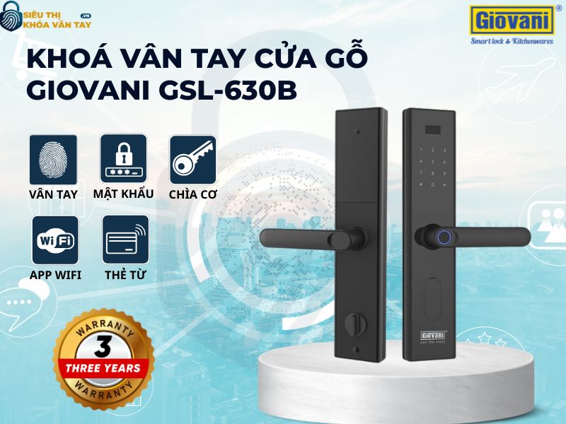 Khóa vân tay Giovani cửa gỗ GSL-630B màu đen
