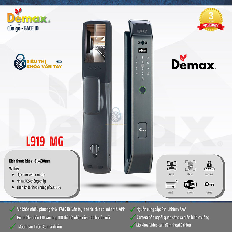 Khoá vân tay cửa gỗ Demax EL919 là sản phẩm khóa thông minh hiện đại, bảo mật cao