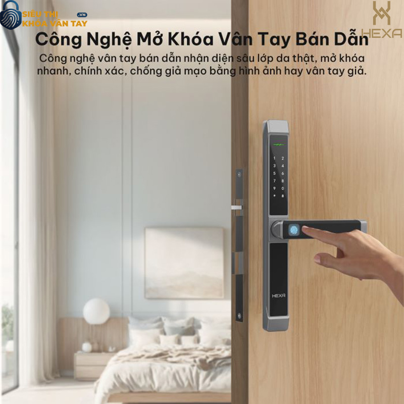 Khóa vân tay cửa nhôm Hexa A100