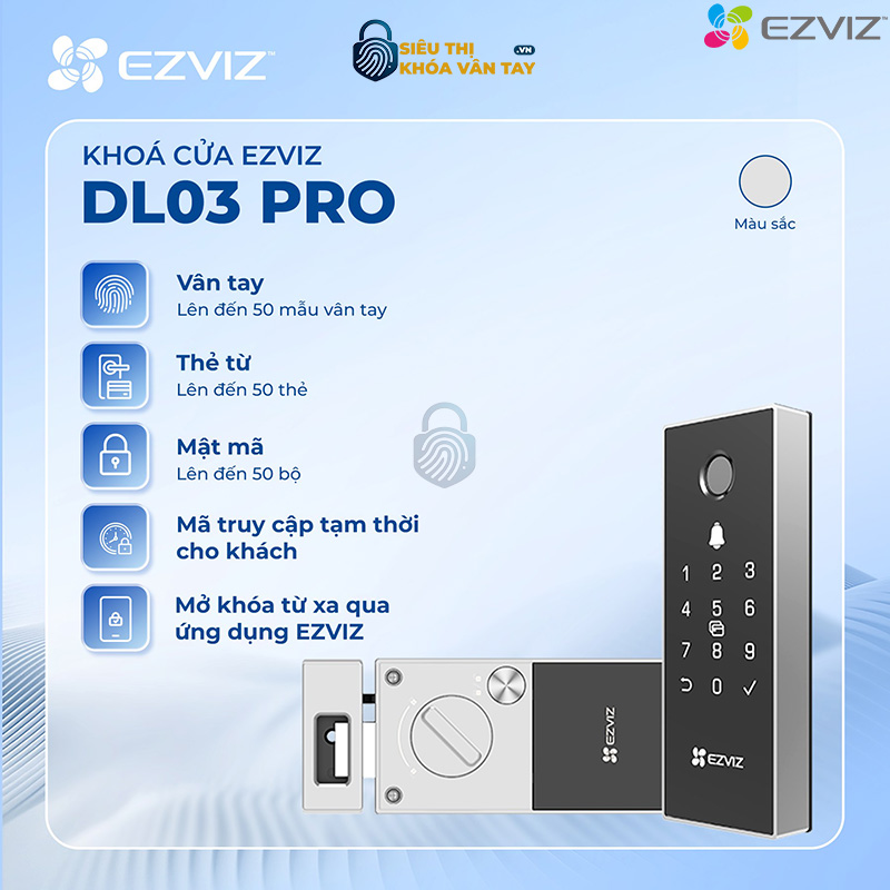 Khóa thông minh EZVIZ CS-DL03 Pro (Smart Rim Lock) sở hữu thiết kế chắc chắn, mang lại sự an toàn tối đa cho ngôi nhà.