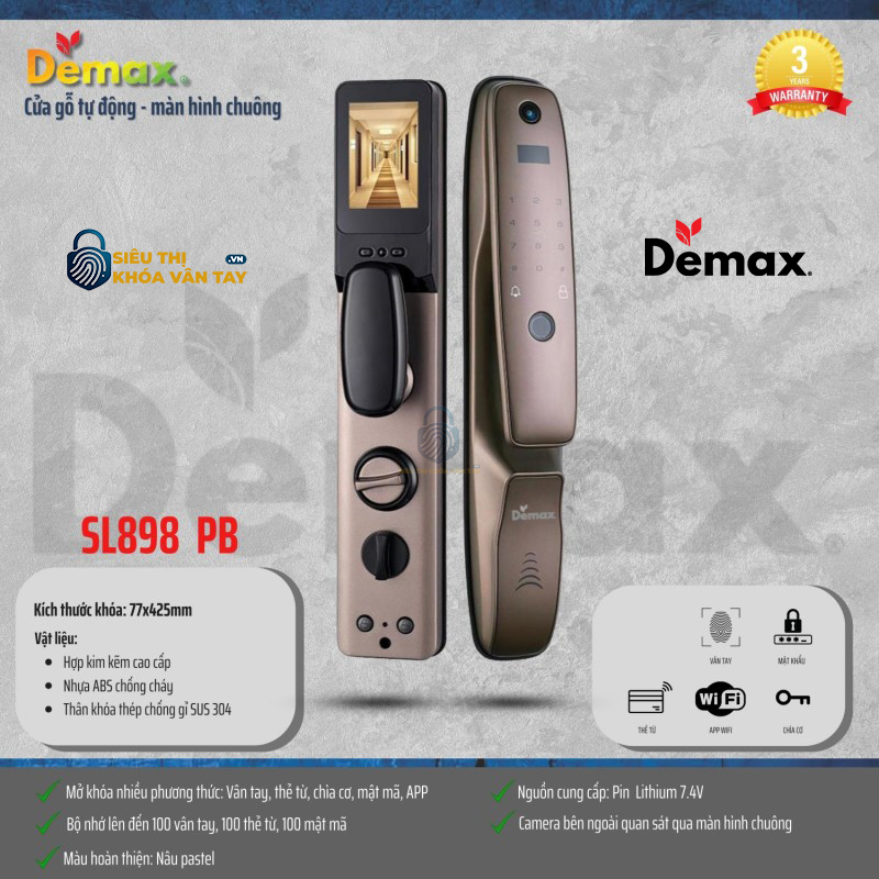 Khoá vân tay cửa gỗ Demax SL898 là lựa chọn hàng đầu cho không gian sống hiện đại và an toàn