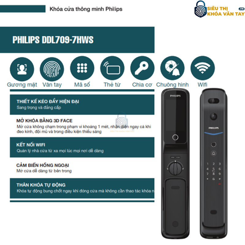 Khóa cửa vân tay Philips DDL709-7HWS