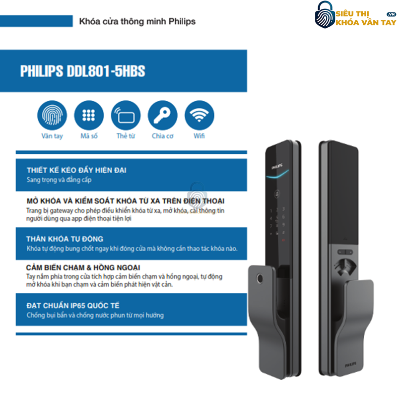 Khóa cửa vân tay Philips DDL801-5HBS