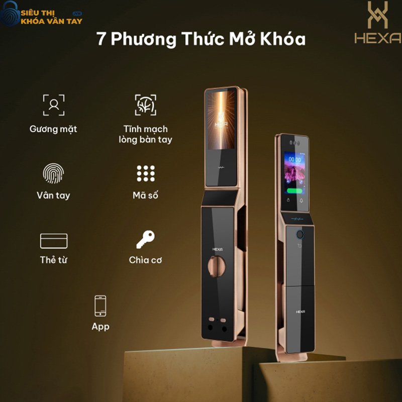 Khóa vân tay cửa gỗ Hexa P100M Pro max Face Id Màn hình 2 mặt