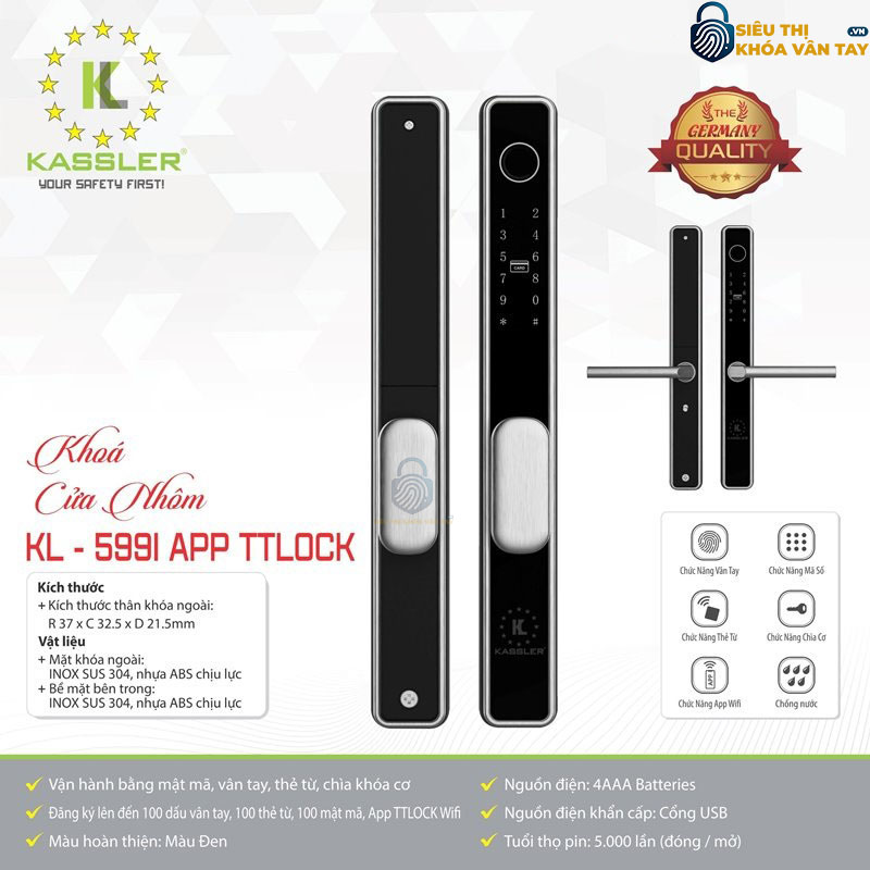 Kassler KL-599I phù hợp với cửa nhôm hệ, cửa kính nhôm hoặc cửa sắt có đố nhỏ.
