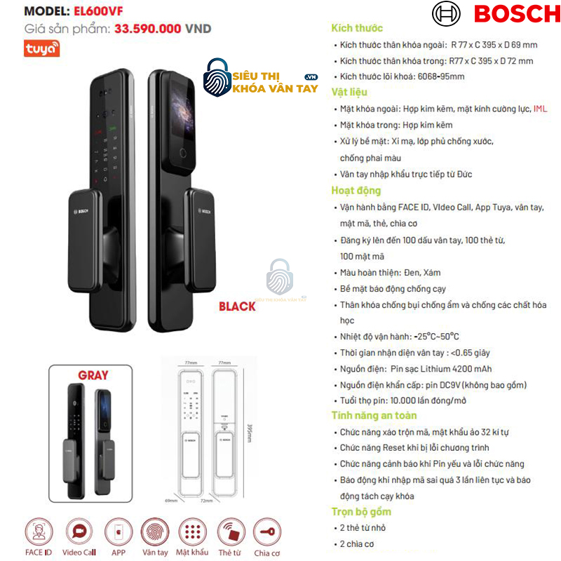 Khóa vân tay cửa gỗ Bosch.EL600VF