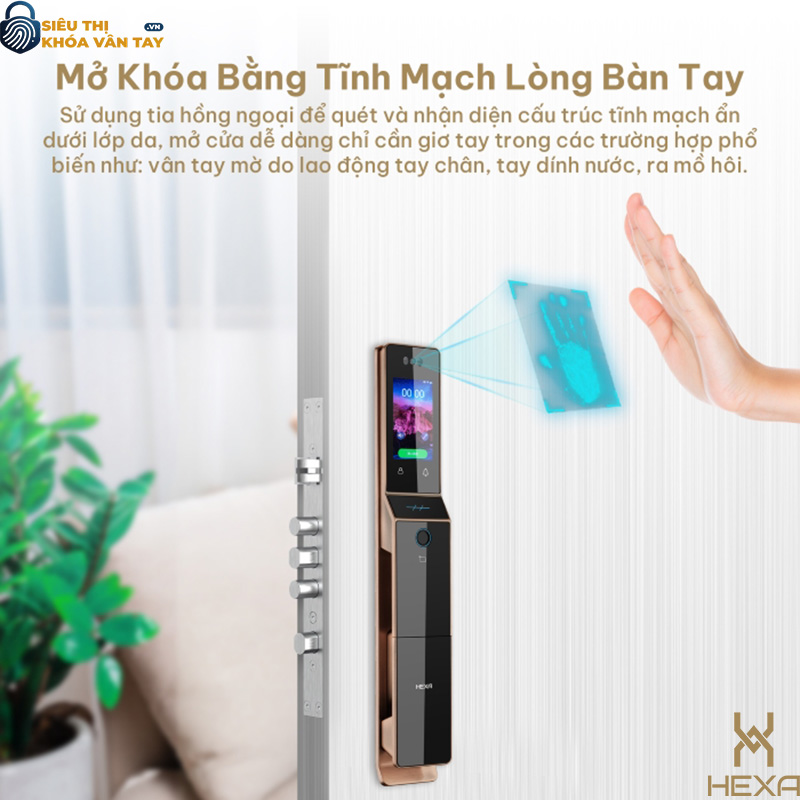 Khóa vân tay cửa gỗ Hexa P100M Pro max Face Id Màn hình 2 mặt