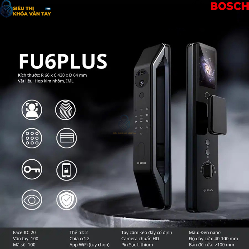 Khóa vân tay cửa gỗ Bosch.FU6 Plus