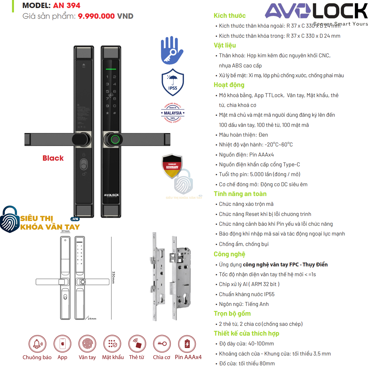 Với Avolock AN 394, bạn dễ dàng mở cửa chỉ bằng một chạm, tiết kiệm thời gian và tăng tính bảo mật
