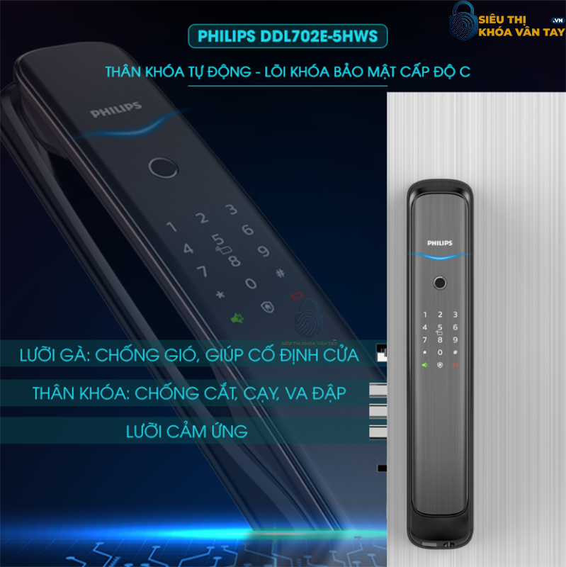 Khóa cửa vân tay Philips DDL702E-5HWS