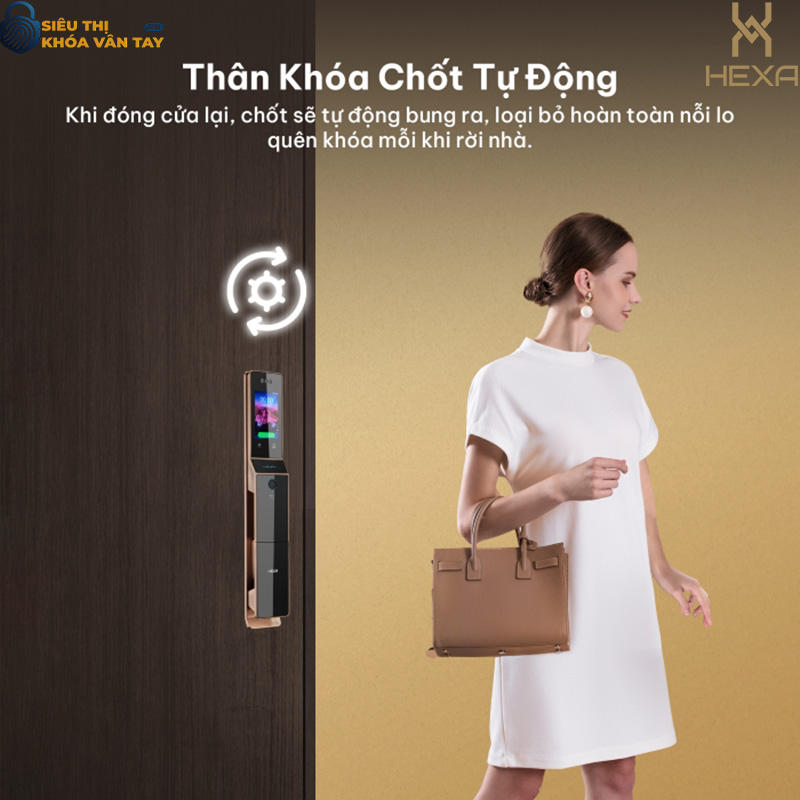 Khóa vân tay cửa gỗ Hexa P100M Pro max Face Id Màn hình 2 mặt