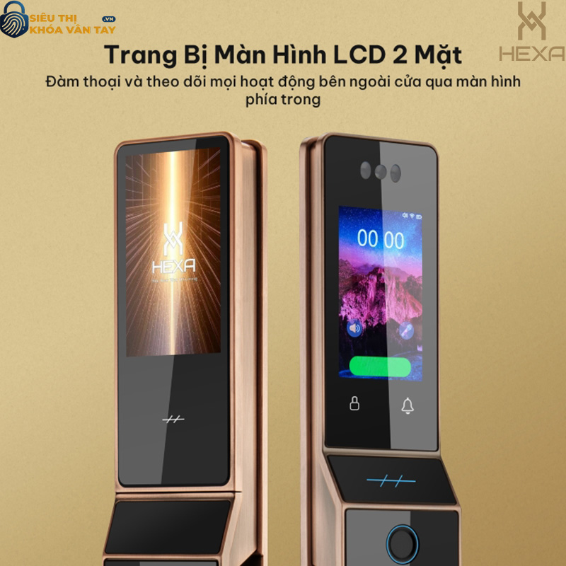 Khóa vân tay cửa gỗ Hexa P100M Pro max Face Id Màn hình 2 mặt
