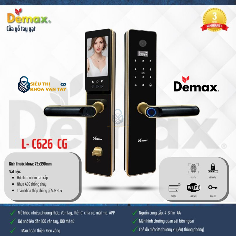 Khóa vân tay cửa gỗ Demax EL-C626 là dòng khóa thông minh với thiết kế sang trọng, tinh tế