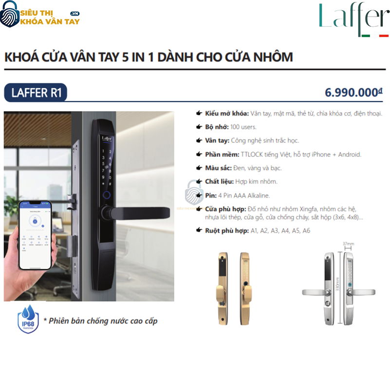 Khóa Vân Tay Cửa Nhôm Laffer R1