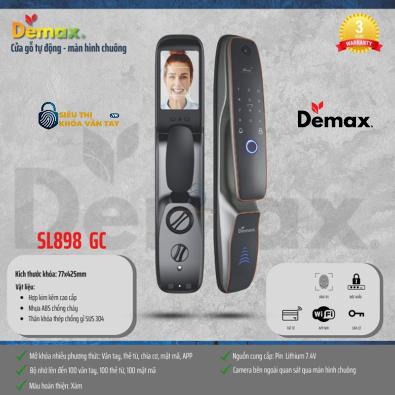 Khoá vân tay cửa gỗ Demax SL898 là lựa chọn hàng đầu cho không gian sống hiện đại và an toàn