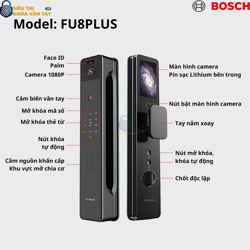Khóa vân tay cửa gỗ Bosch.FU8 Plus