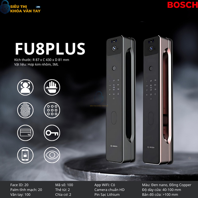 Khóa vân tay cửa gỗ Bosch.FU8 Plus