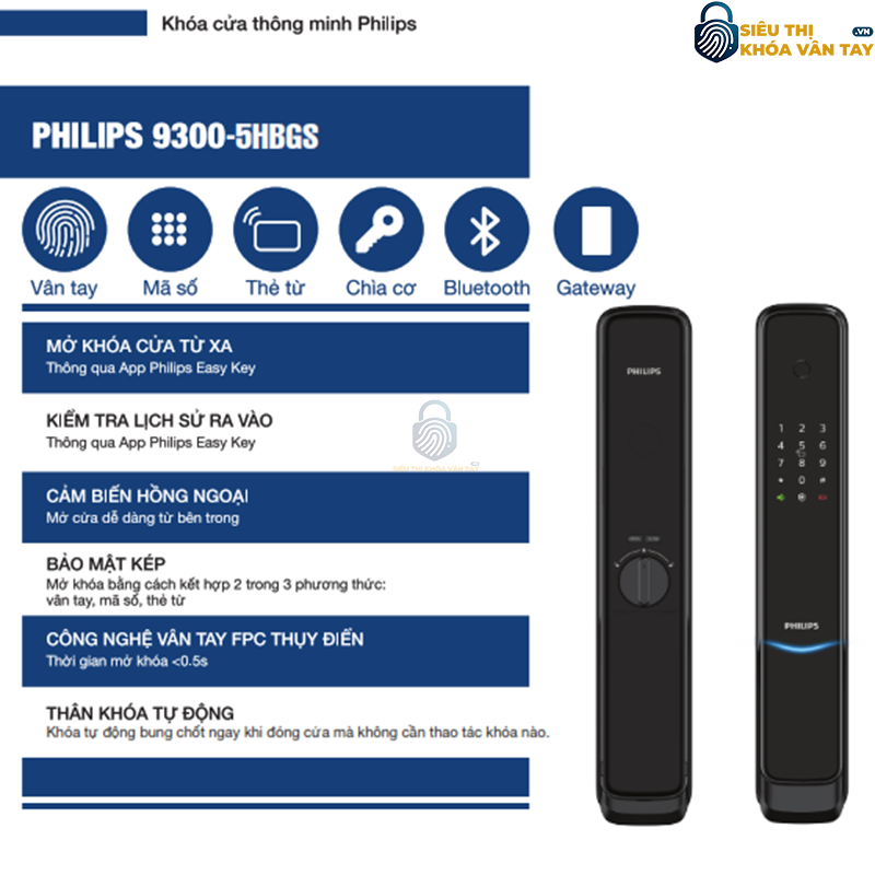 Khóa cửa vân tay Philips 9300-5HBGS