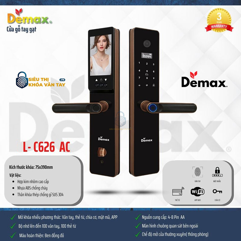 Khóa vân tay cửa gỗ Demax EL-C626 là dòng khóa thông minh với thiết kế sang trọng, tinh tế