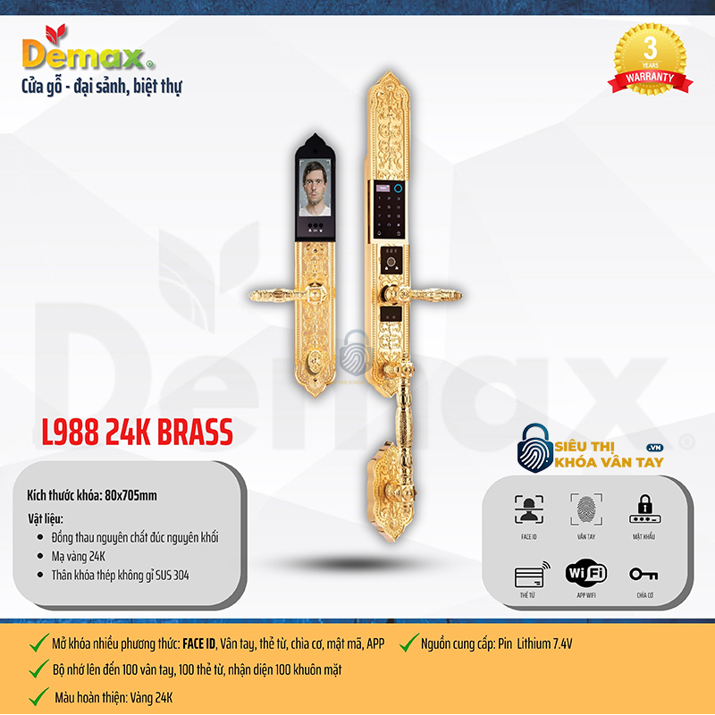 Khoá vân tay đại sảnh Demax EL988 là dòng khoá thông minh cao cấp, thiết kế mạnh mẽ và sang trọng cho cửa chính