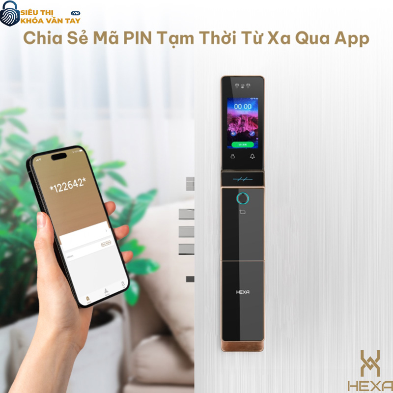 Khóa vân tay cửa gỗ Hexa P100M Pro max Face Id Màn hình 2 mặt