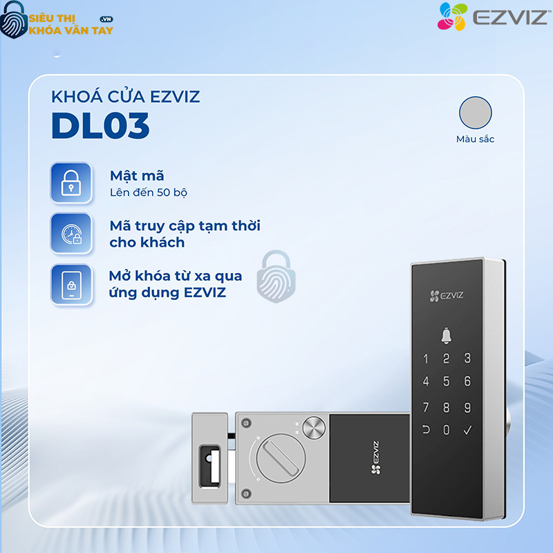 Khóa thông minh EZVIZ CS-DL03 (Smart Rim Lock) mang đến khả năng bảo mật cao với thiết kế nhỏ gọn và chắc chắn